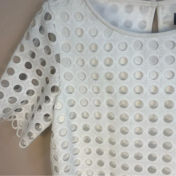 Tahari Circle Eyelet White Lace Shift Dress - Picture 4 of 15